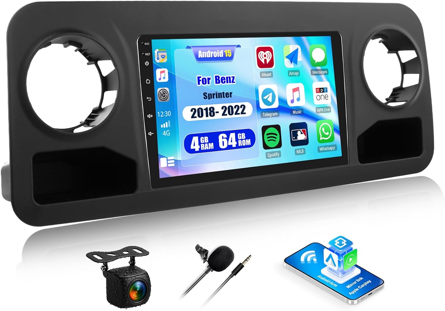 4G+64G Android 15 Car Stereo for Benz Sprinter 2018 2019 2020 2021 2022, 10.1 Inch Touchscreen Car Radio with Bluetooth,CarPlay Android Auto,32EQ/WiFi/SWC + AHD Backup Camera