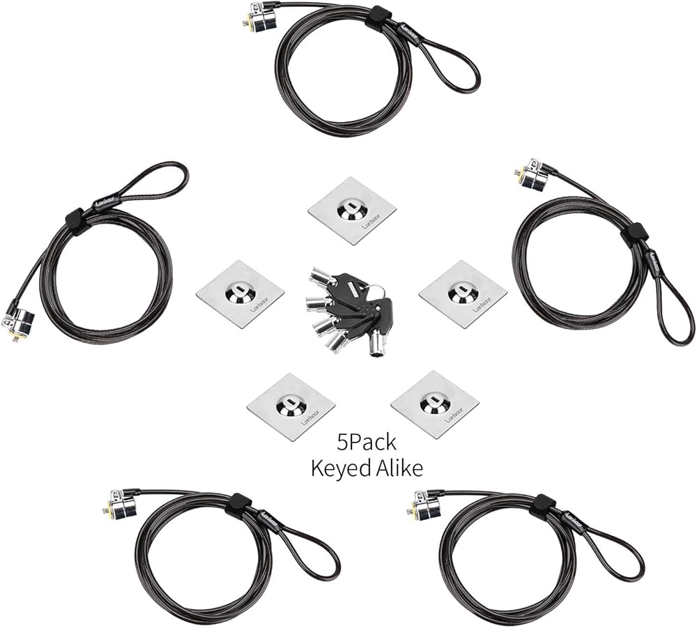 5Pack Laptop Cable Lock Hardware Security Cable Lock Anti Theft 5Keys 6.7Ft Compatible for Laptops, Tablet,Out Door TV& Other Devices Longer Cable (keyed Alike)
