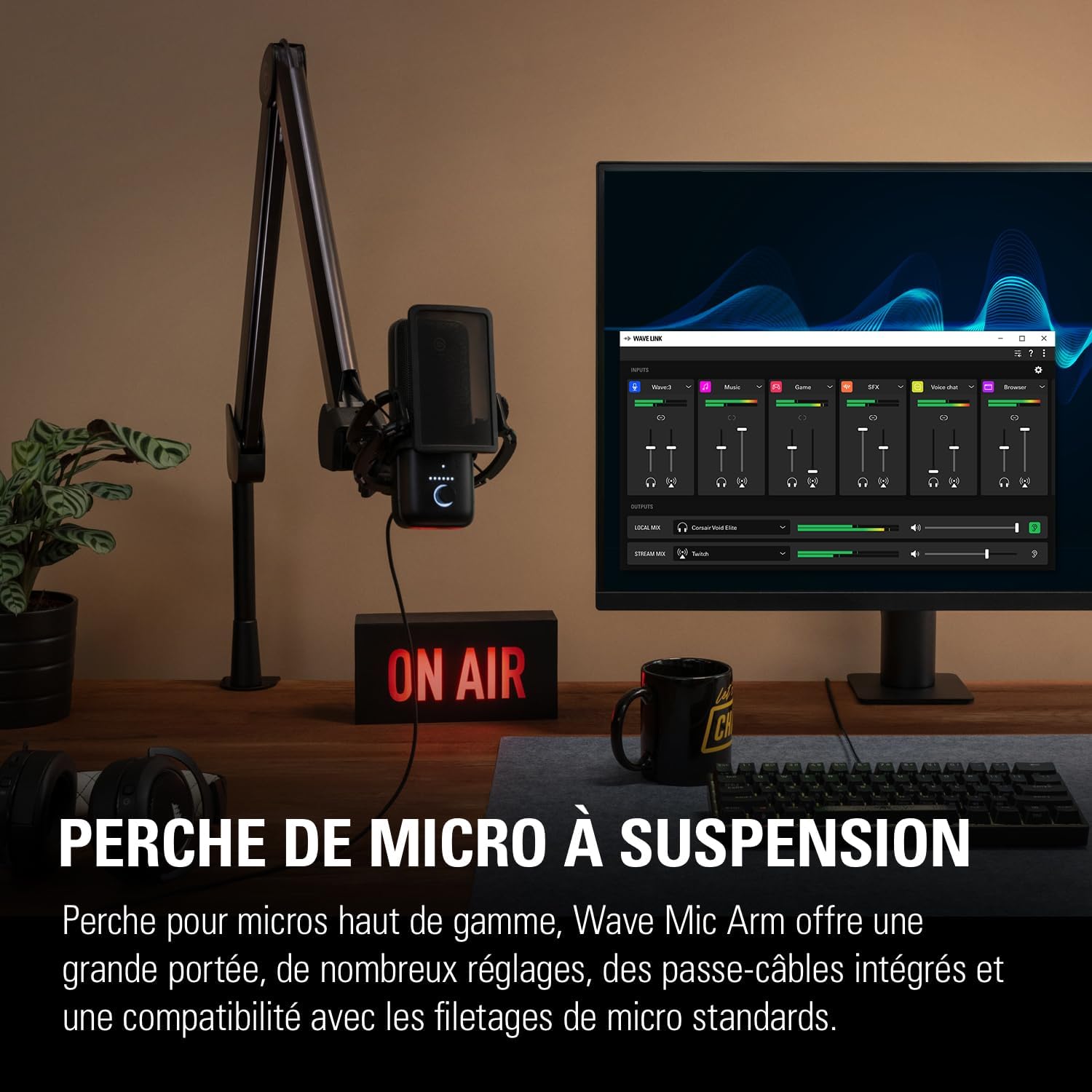 Elgato Wave Mic Arm - Premium Broadcasting Boom Arm with Cable Management Channels, Desk Clamp, 1/4