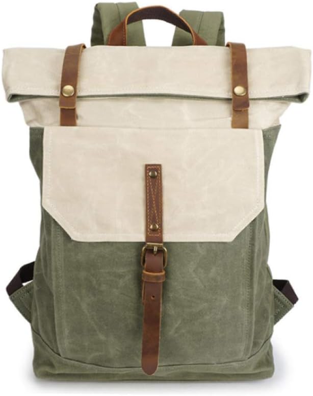 Backpack, Men's Backpack Crazy Horse Leather Men's Bag, Retro Travel Canvas Bag, Waterproof, 42×12×31cm