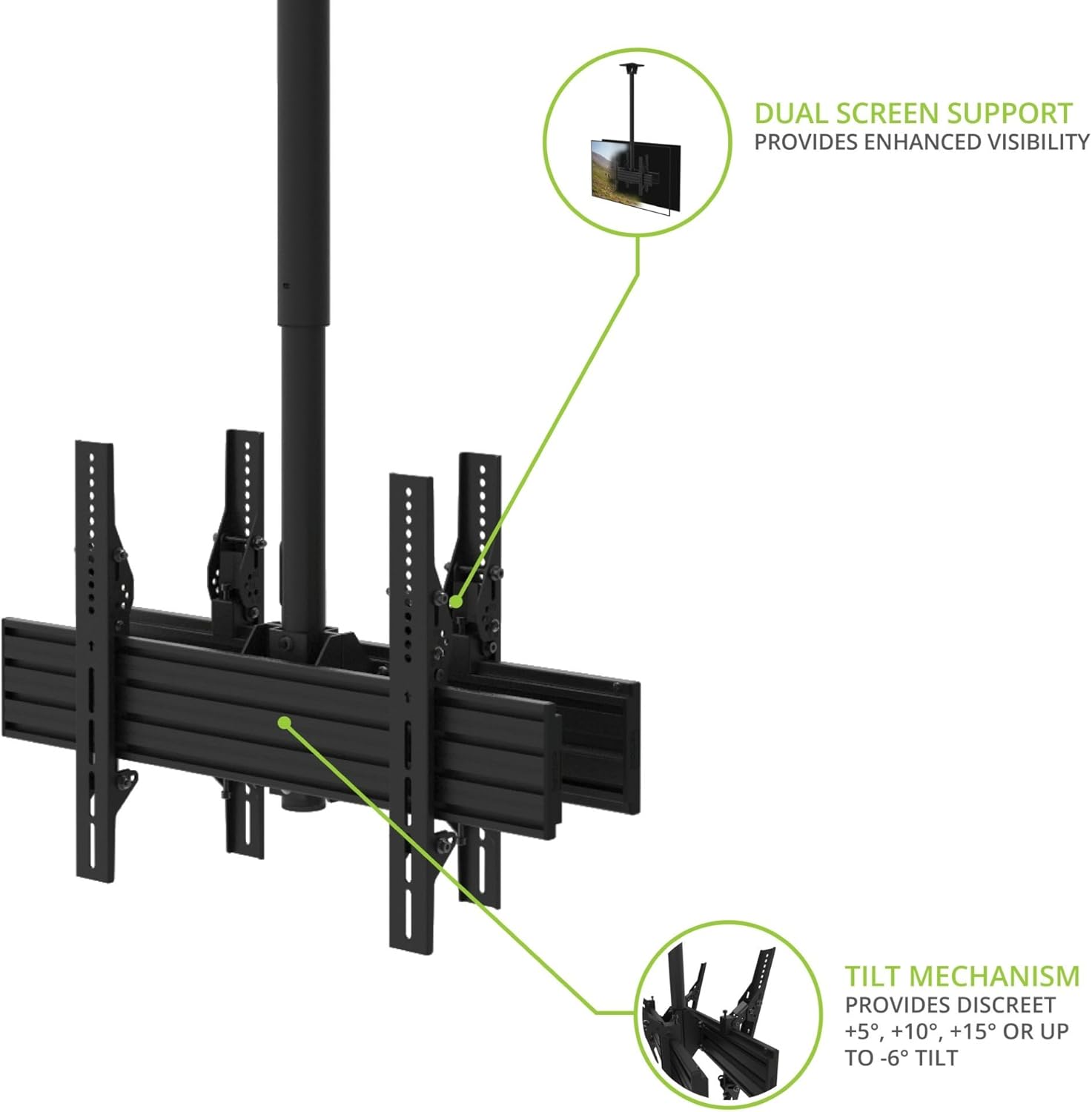 Kanto CM600BTB Back-to-Back Dual TV Ceiling Mount for 40” to 80” TVs | 200 lb Weight Capacity | Height Adjustable | Up to +15°/-6° Tilt | Hidden Cable Management | 360° Rotation | Black
