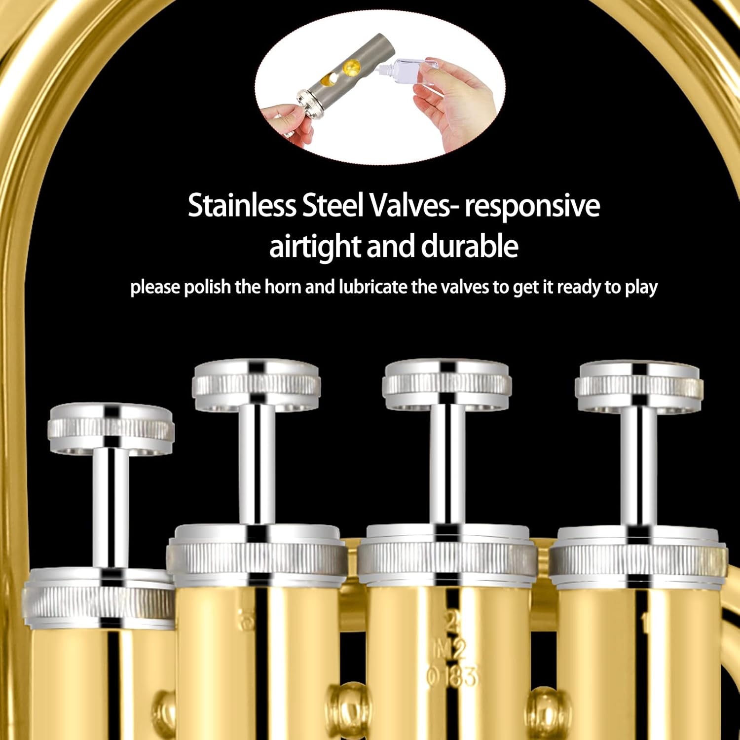 ROWELL Bb Euphonium Brass Horn 4 Valves Euphonium with Case & Care Kit - Includes Mouthpiece, Polishing Cloth, Gloves & More, Featuring Large Bell & Stainless Steel Valves for Rich Sound