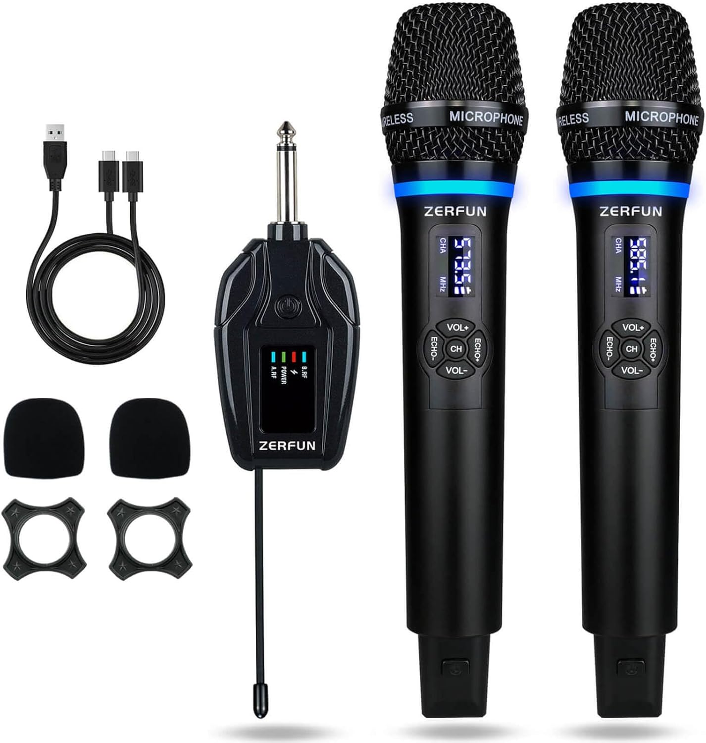 Dual Wireless Microphones Rechargeable, UHF Metal Wireless Mic System Cordless Microphone Professional with Echo VOL Channel Control for Karaoke Singing Church Events
