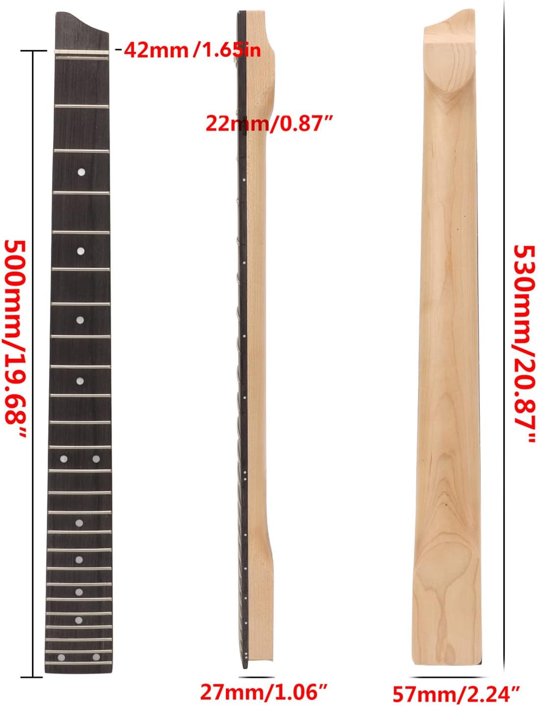 Guitar Neck Maple Rosewood Matte 25 Fret Headless Electric Guitar Stem Fingerboard for 6 String Travel Guitar Premium Replacement Part