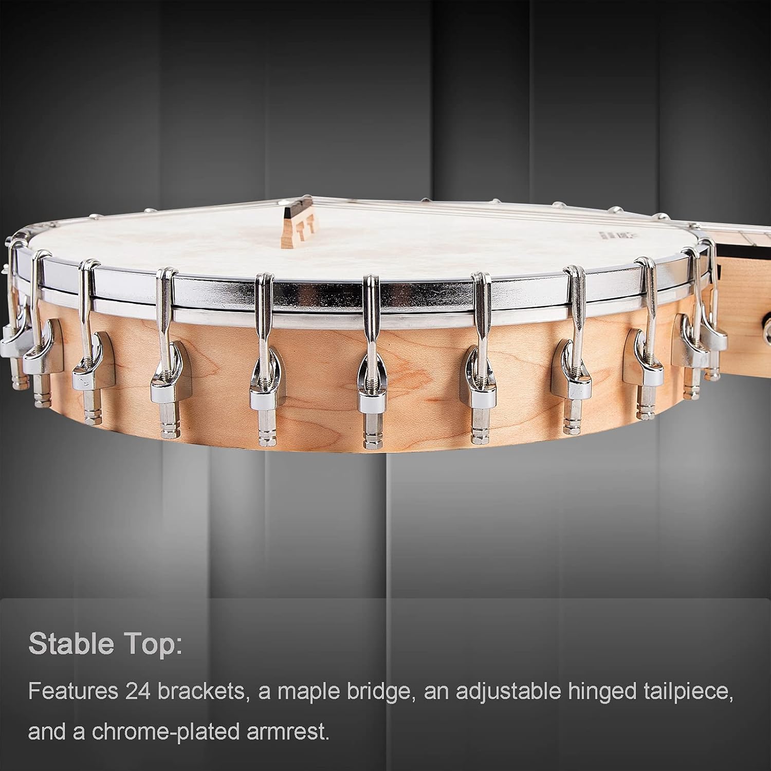 Mulucky 5 String Banjo - Full Size with 24 Brackets, Open Back, Maple Banjo with Remo Head, Geared 5th Tuner, Gift Package with Beginner Kit - B1102