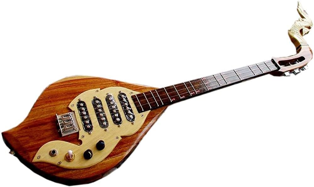 Isarn Electric Phin 3 Strings 4 Track, Thai Lao Guitar Musical Instrument, Traditional Thai Musical Pin12-1