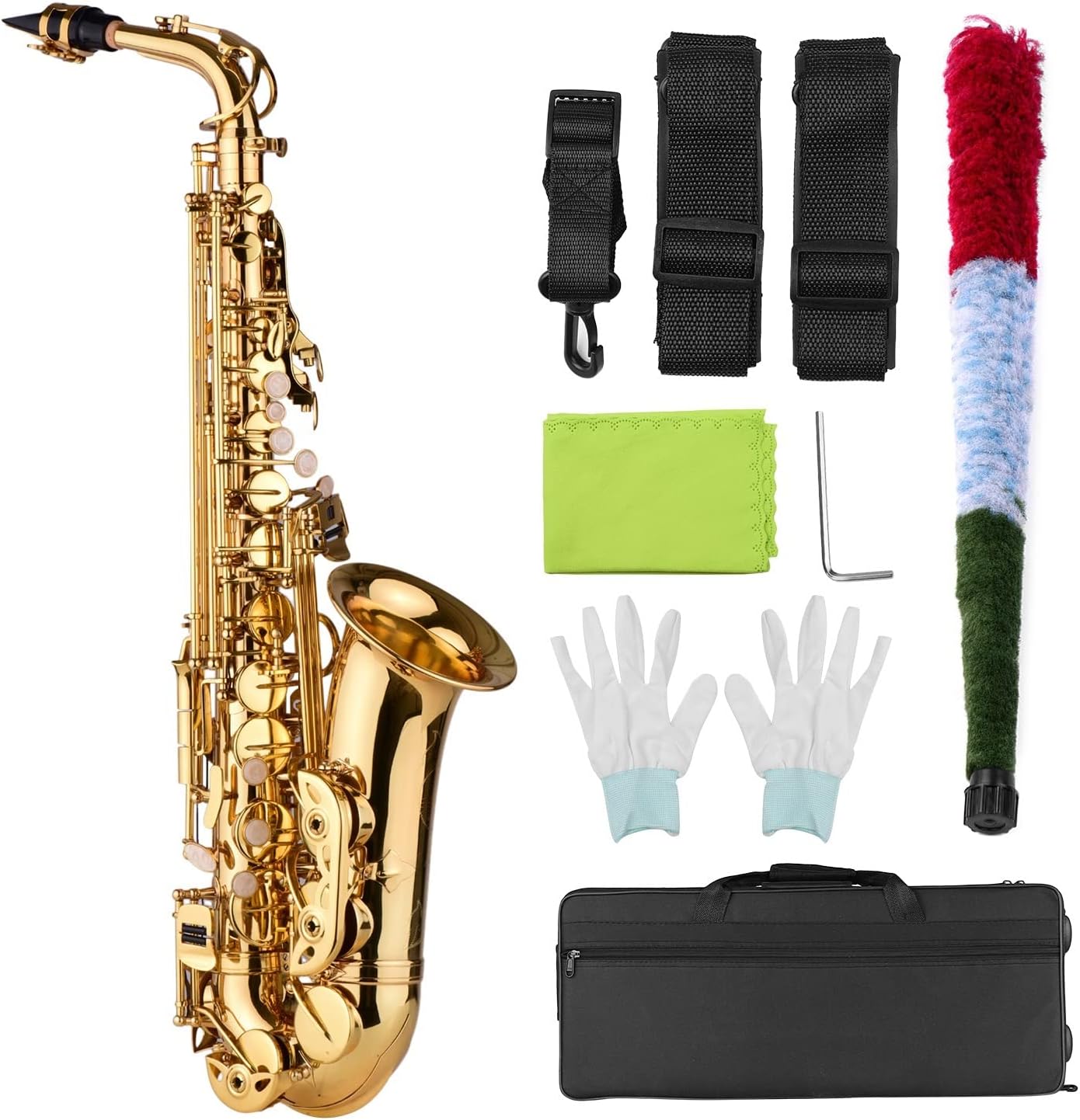 EB Alto Saxophone Brass Lacquered Alto Wind Instrument with Carry Case Gloves Straps