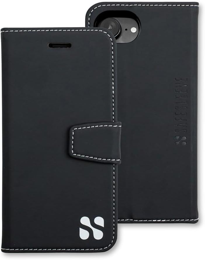 SafeSleeve Case for iPhone 14 – EMF Blocker for Cell Phone with 3 Card Slot, Slim Protective Design, and Built-in Adjustable Stand for Hands-Free Viewing, Suitable for Men and Women (Black)