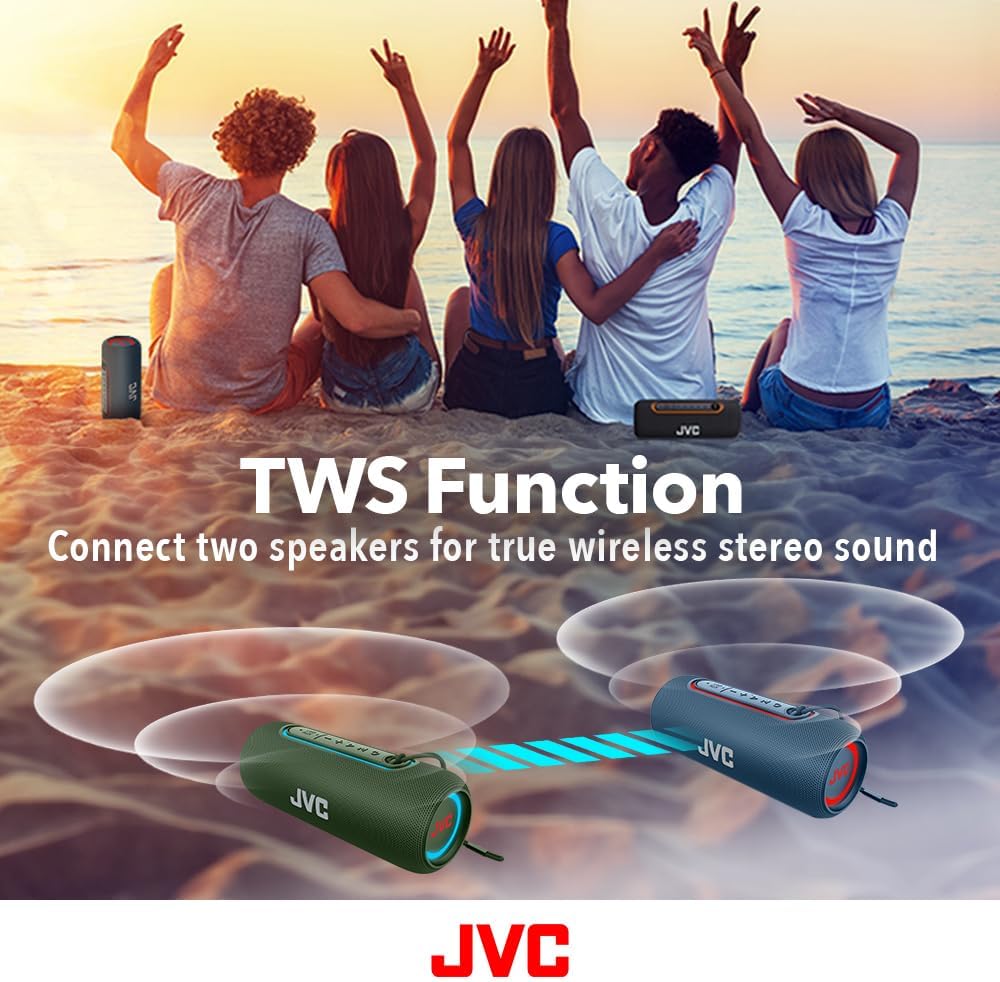 JVC Illuminated Portable Wireless Speaker with 20W max outputs, Dynamic Sound, Bluetooth 5.0, TWS Capability, USB-C, IPX5, AUX in, up to 5-Hour Battery Life - SPPA5BTB (Black)