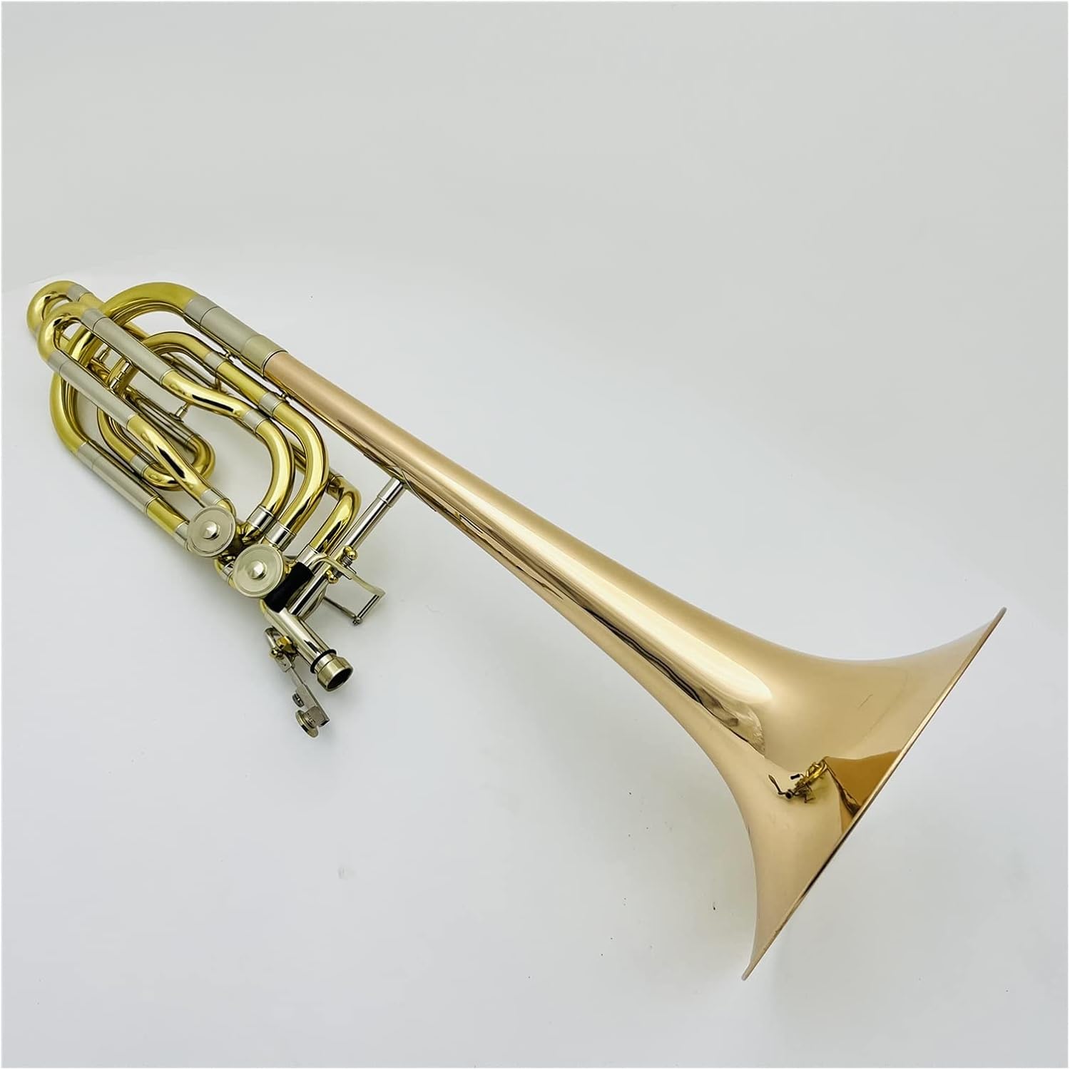 TSTS Bb/F Bass Trombone Brass Two-Color Double Piston Professional Musical Instrument with Case Beginner Trombone