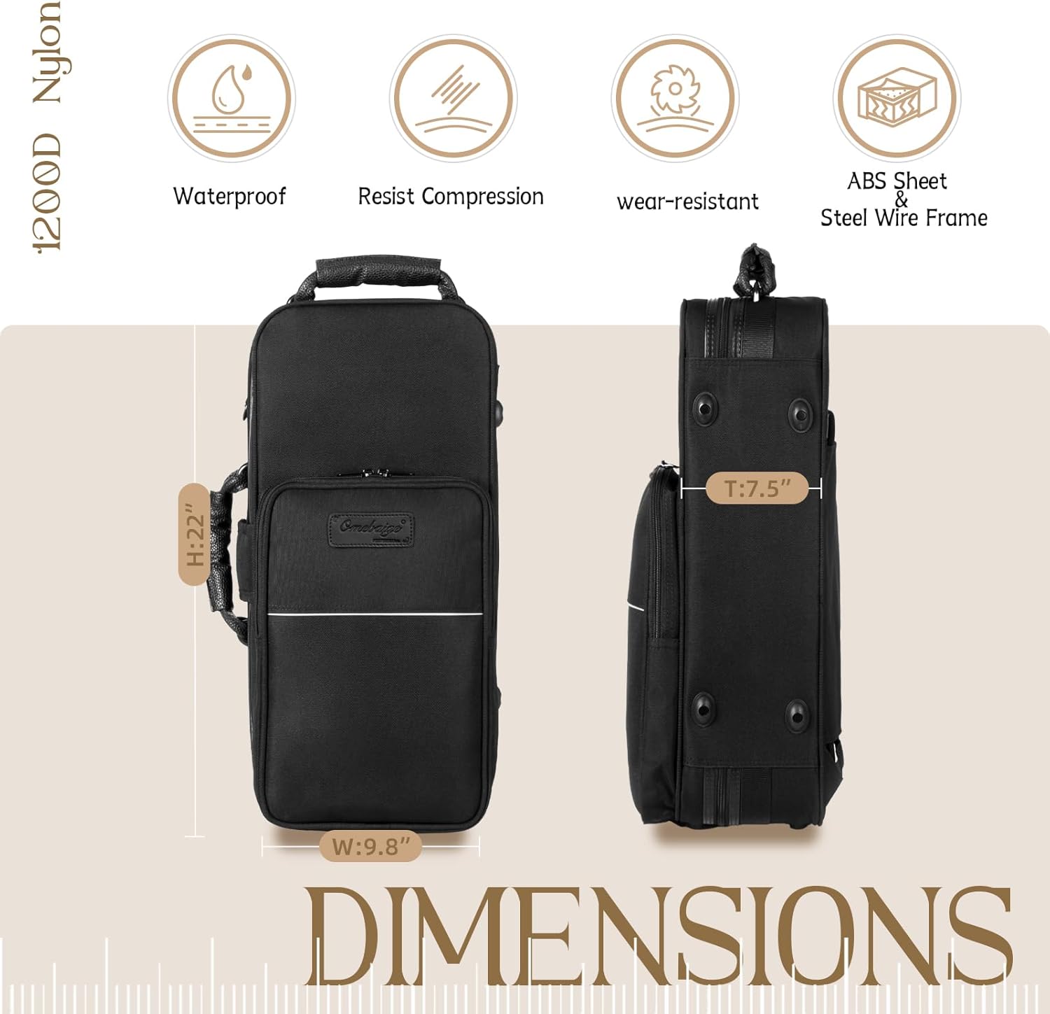Trumpet BGR Rectangular Case, Nylon Material 1200D Trumpet Case, Built-in Backpack Straps Trumpet Bag