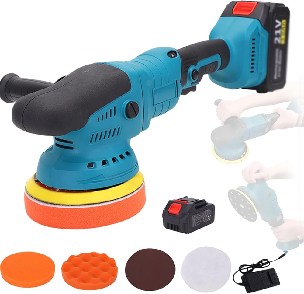 21v Cordless Car Polisher, Car Buffer Polisher, 6 Gears Variable Speed 2800-5800 Rpm, Car Detailing Buffer Polisher Machine Kit With 1 Li-Ion Batteries, For Car Detailing Polishing Waxing