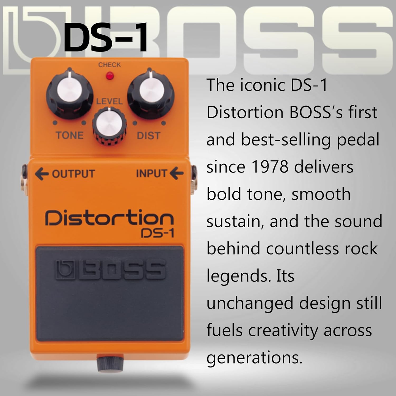 Boss DS-1 Distortion Bundle with Gearlux Power Supply, Instrument Cable, Patch Cable, Picks, and Austin Bazaar Polishing Cloth