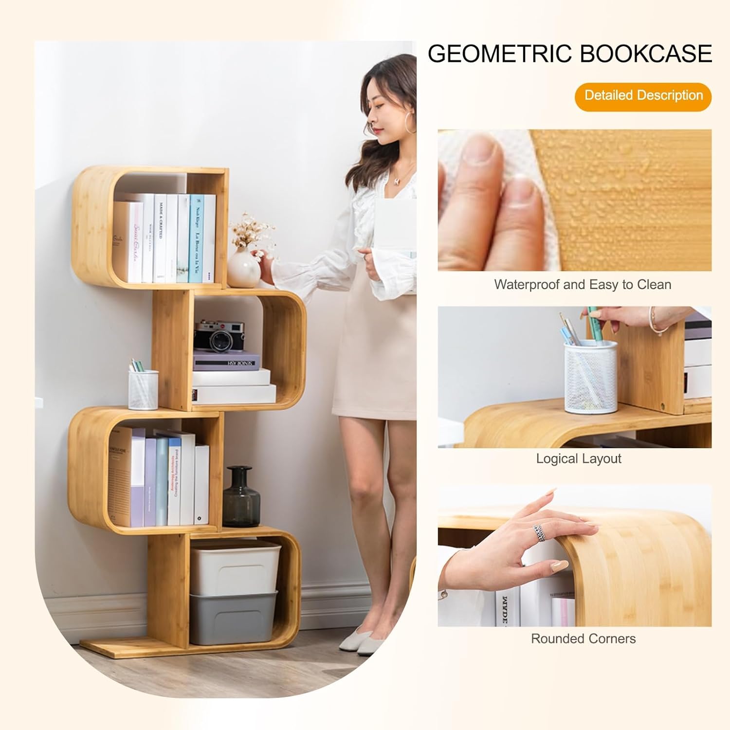 Open Bookshelf Modern Storage Organizer Space-Saving Wooden Book Shelf, Rustic Vintage Bookcase for Living Room Office Library(132cm/52in)