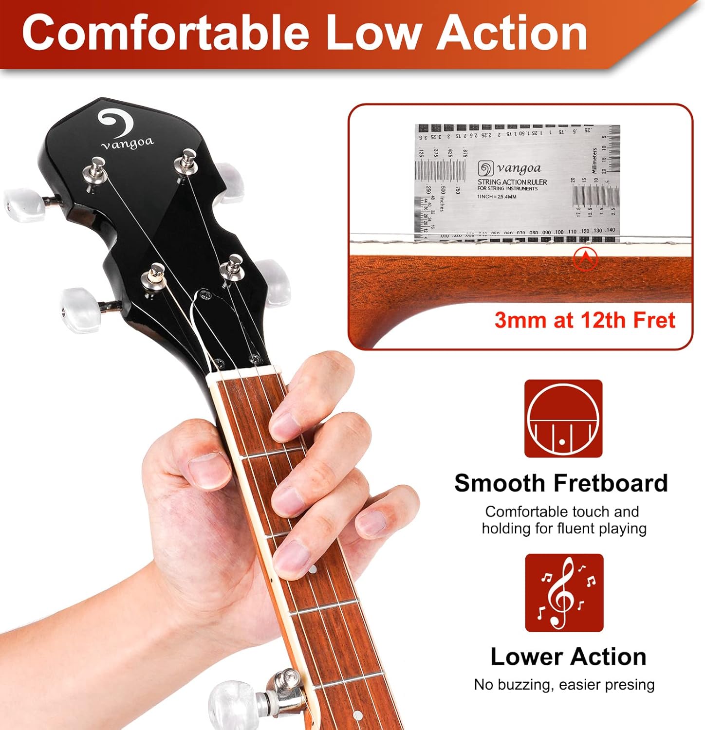 Vangoa Banjo 5 String Beginner Full Size Kit, Remo Head 24 Bracket Open Back Banjo Set with Resonator for Starter Adult Youth Teen