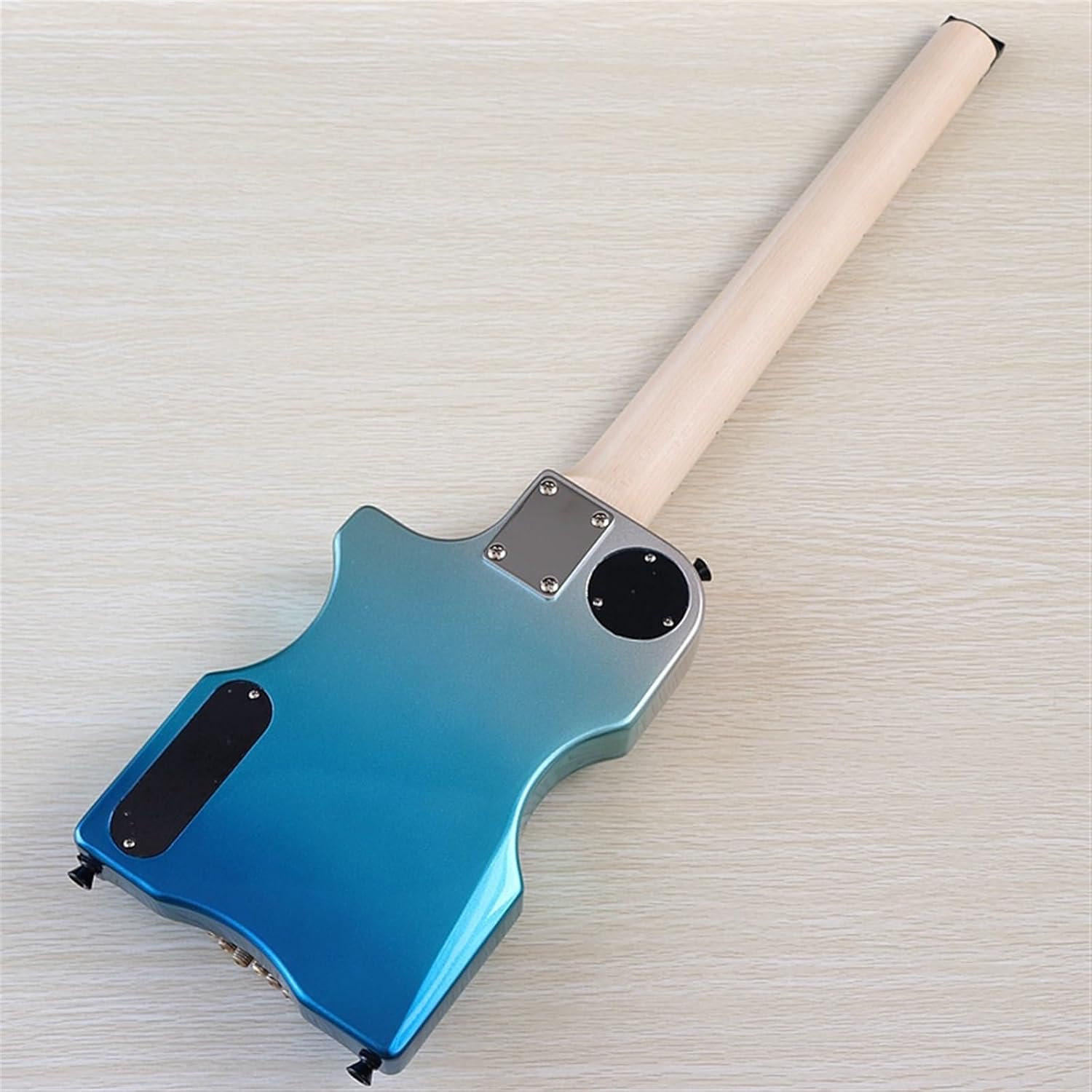 VENEKA Headless Electric Guitar Mini Portable Guitar 6 String Travel Headless Electric Guitar 30 Inch High Gloss Finish Solid Basswood Body (Color : 02)