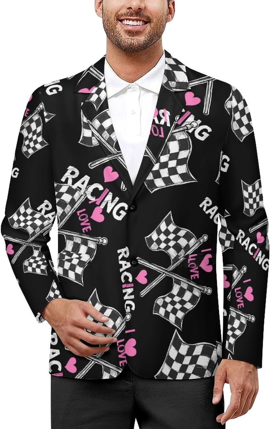 I Love Racing Rally Flags Men's Blazer Printed Button Suit Jacket Slim Sport Coat Blazers
