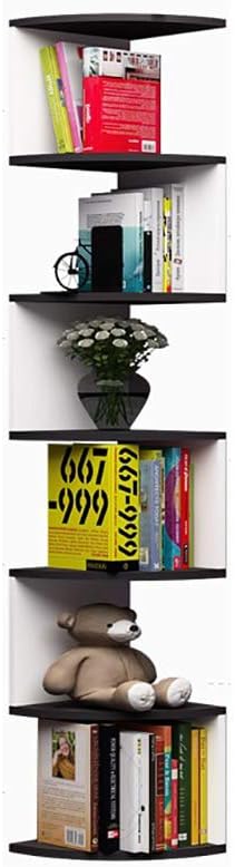 Floating Corner Shelf, 7 Tier Wood Bookshelf Wall Shelf Wall Mount Spice Rack Storage Display for Kitchen Office-White 20cm(8inch) (Black 20cm(8inch))