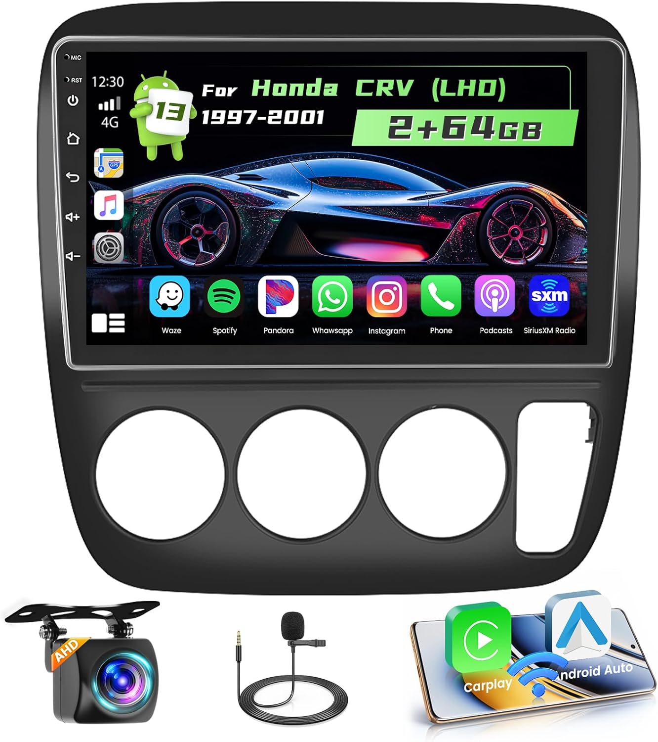 5G WiFi [2+64G] Hikity Android 15 Car Stereo for Honda CRV 1997-2001 with Wireless Carplay Android Auto, 9'' Touch Screen Car Radio GPS Bluetooth Mirror Link SWC Backup Cam DSP/FM/RDS/EQ MIC