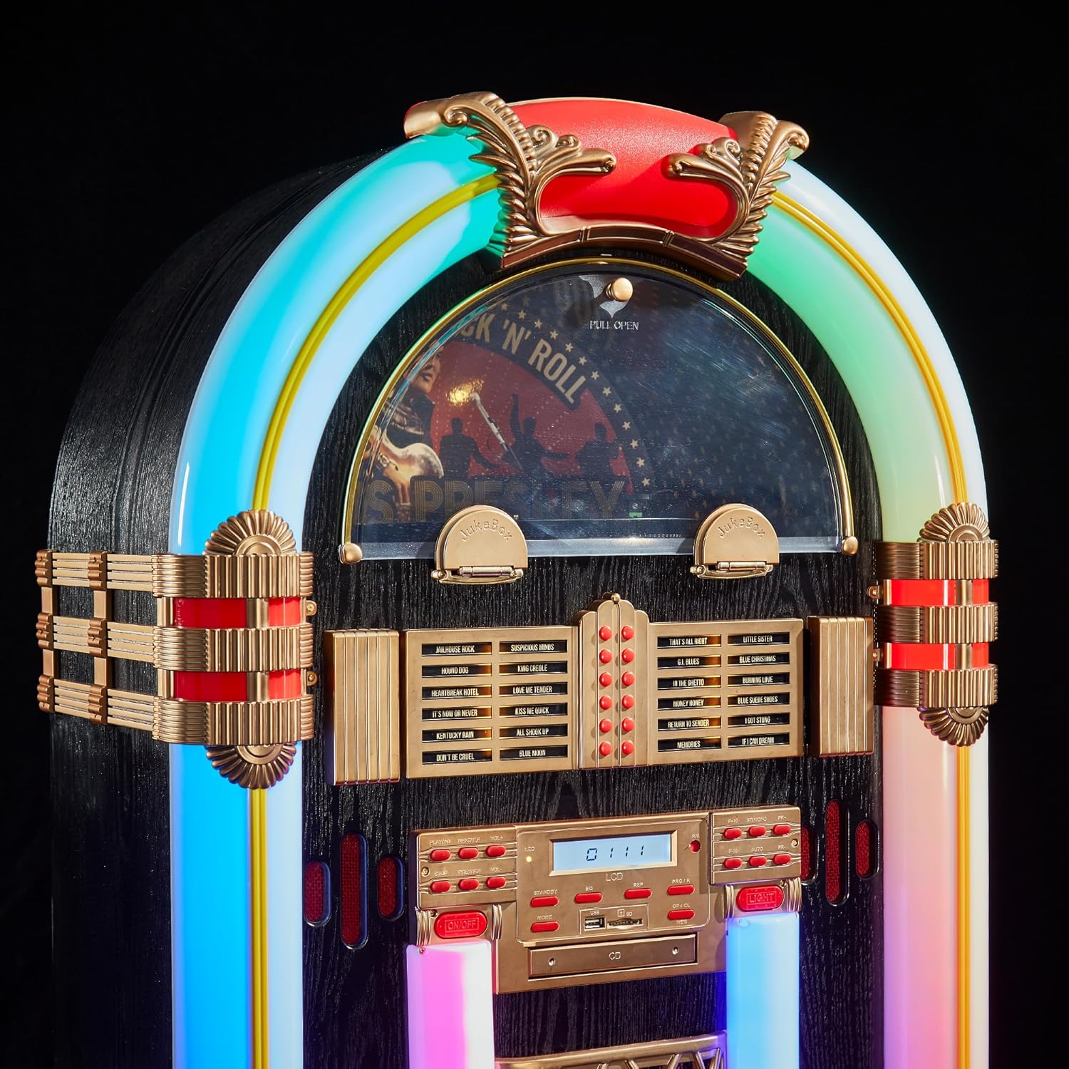 Arkrocket Full Size Jukebox Vinyl Record Player Bluetooth USB SD CD Player Radio Retro Turntable Classic Jukebox… (Saturn V - Elvis 68)