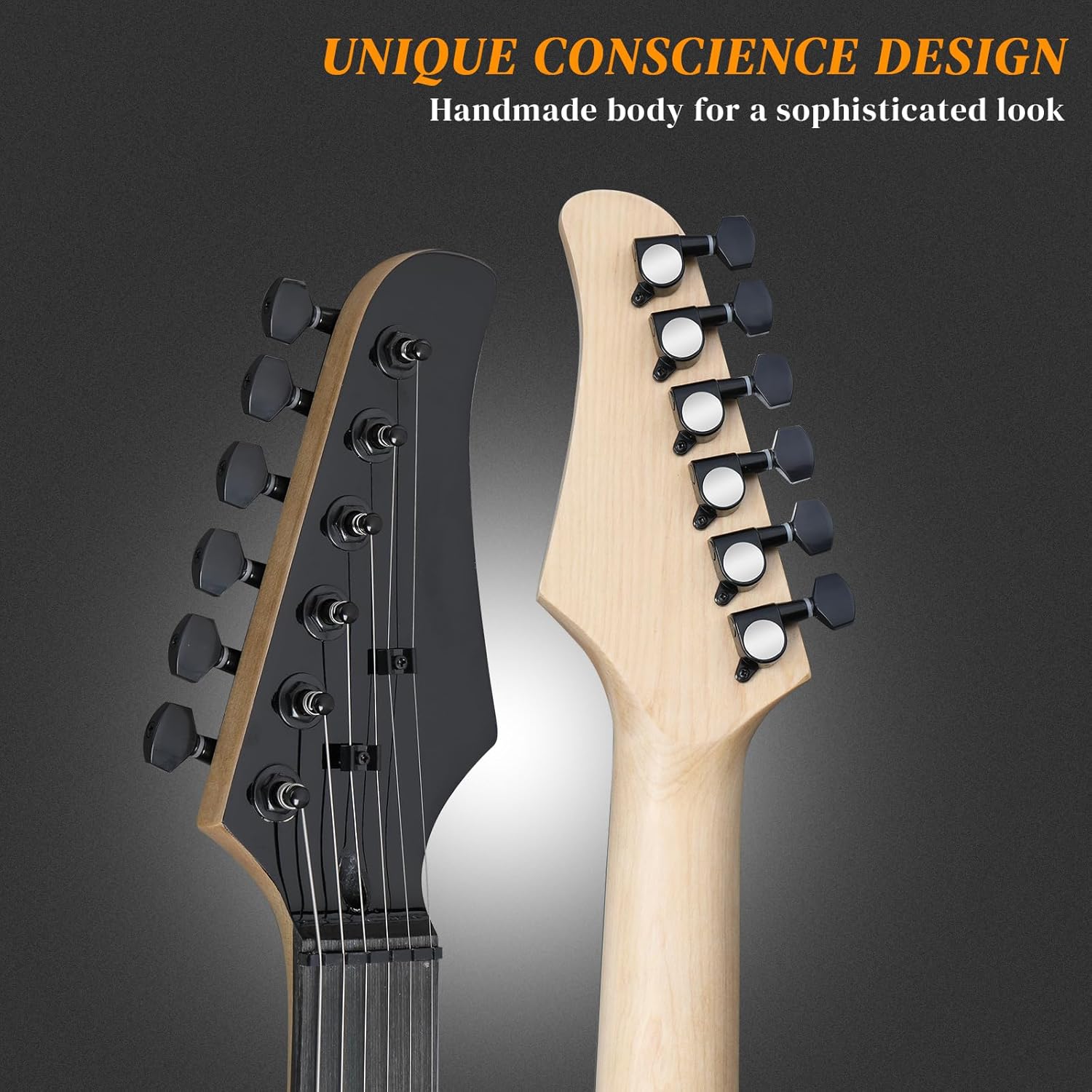 Ktaxon 39 Inch Electric Guitar, Full-Size Solid Body Electric Guitars Kit with Thickened Bag, H-H Pickups, Capo, Upgrade Cable for Beginners, Intermediate & Professional (Bright Black)