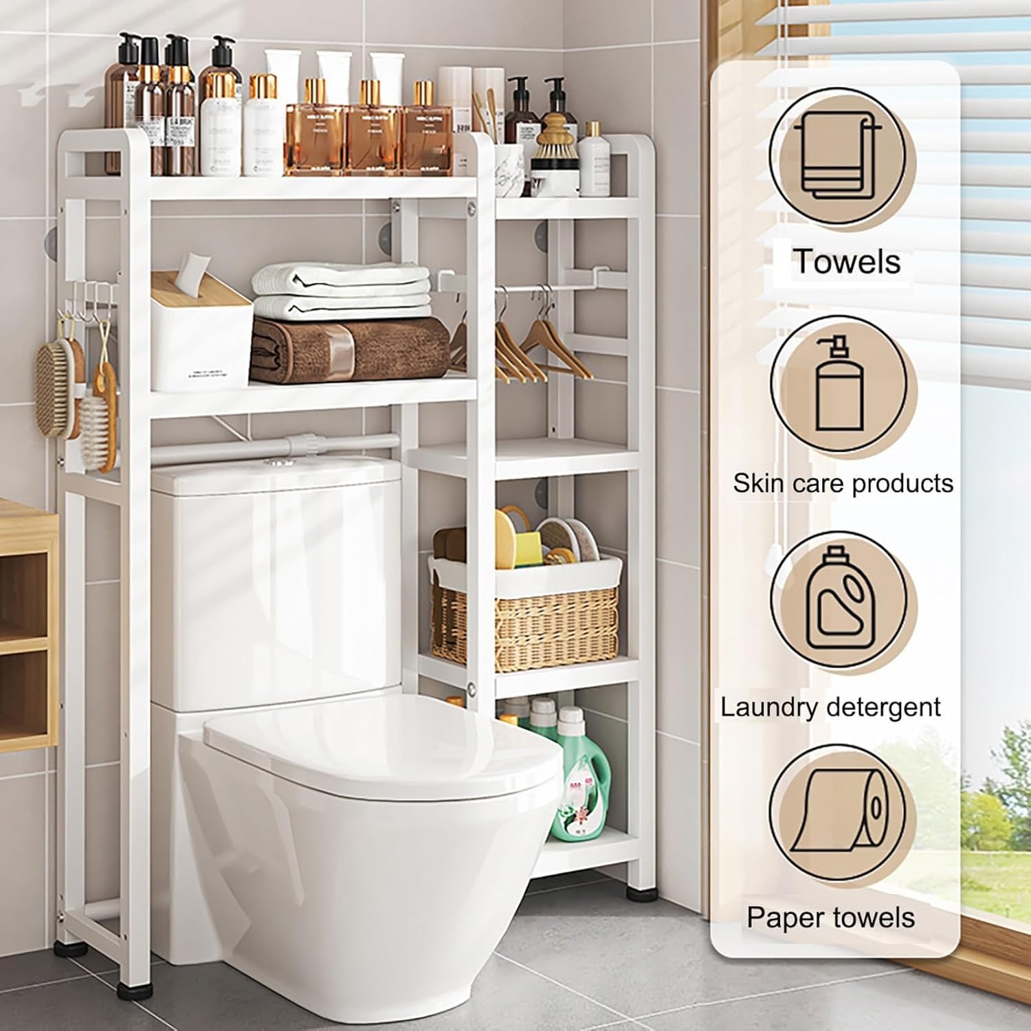 Over The Toilet Storage Rack, Stable Freestanding Above Toilet Organizer, Small Coffee Station Organizer, Adjustable Height Floating Shelf, Corner Wall Shelf for Bathroom Restroom Laundry Balcony