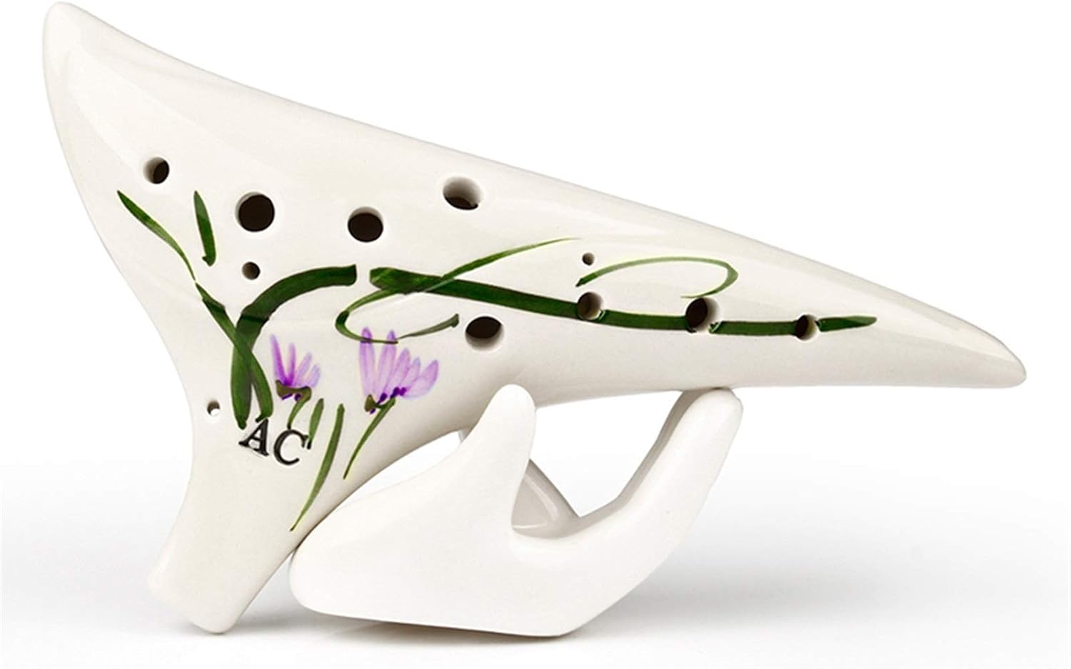 12 Holes Alto C Ocarina White Flower Element Music Instruments Chinese Woodwind Instrument Flute(Ocarina with Bag)