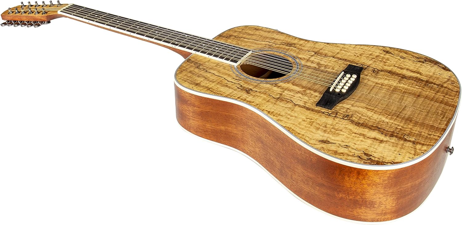 TARIO 12 Strings Acoustic Guitar Spalted maple Top Mahogany back & sides Okoume Neck
