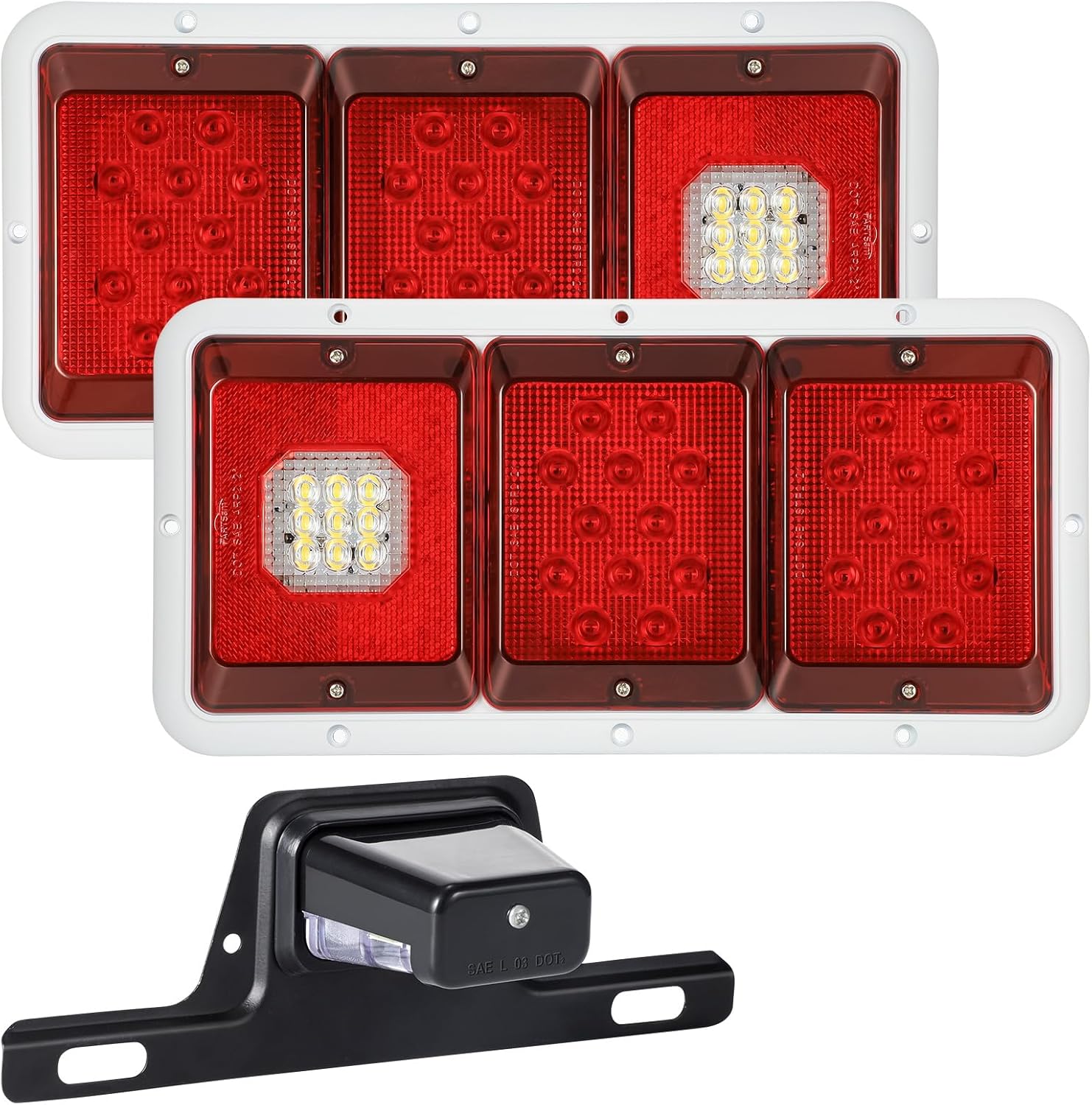 Partsam 2x LED Triple Tail Lights 45 LEDs Trailer Camper RV Stop Turn Tail Backup Reverse Lights,