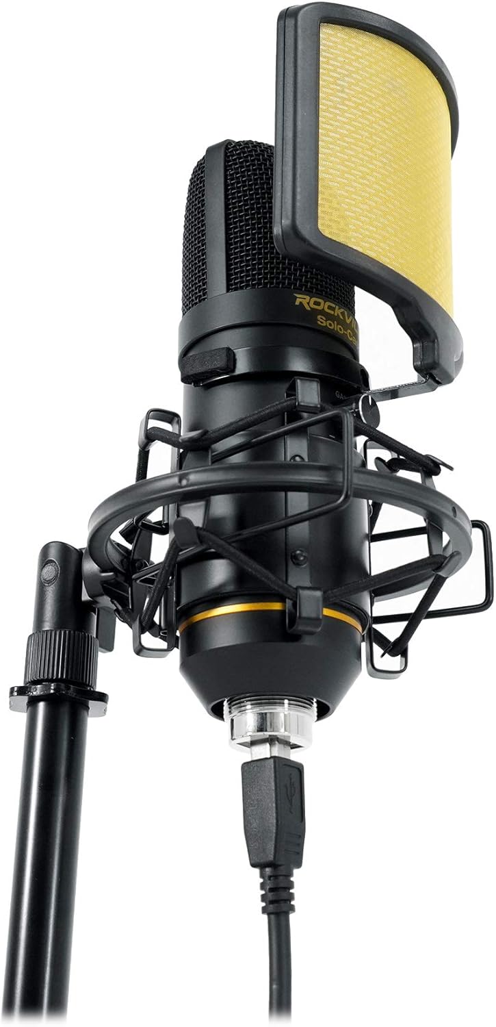 Rockville Solo-Cast 24-bit 192kHz USB Mic, Unidirectional Condenser, Built-in Interface, Metal Stand, Shock Mount, Pop Filter, for Podcasting and Streaming