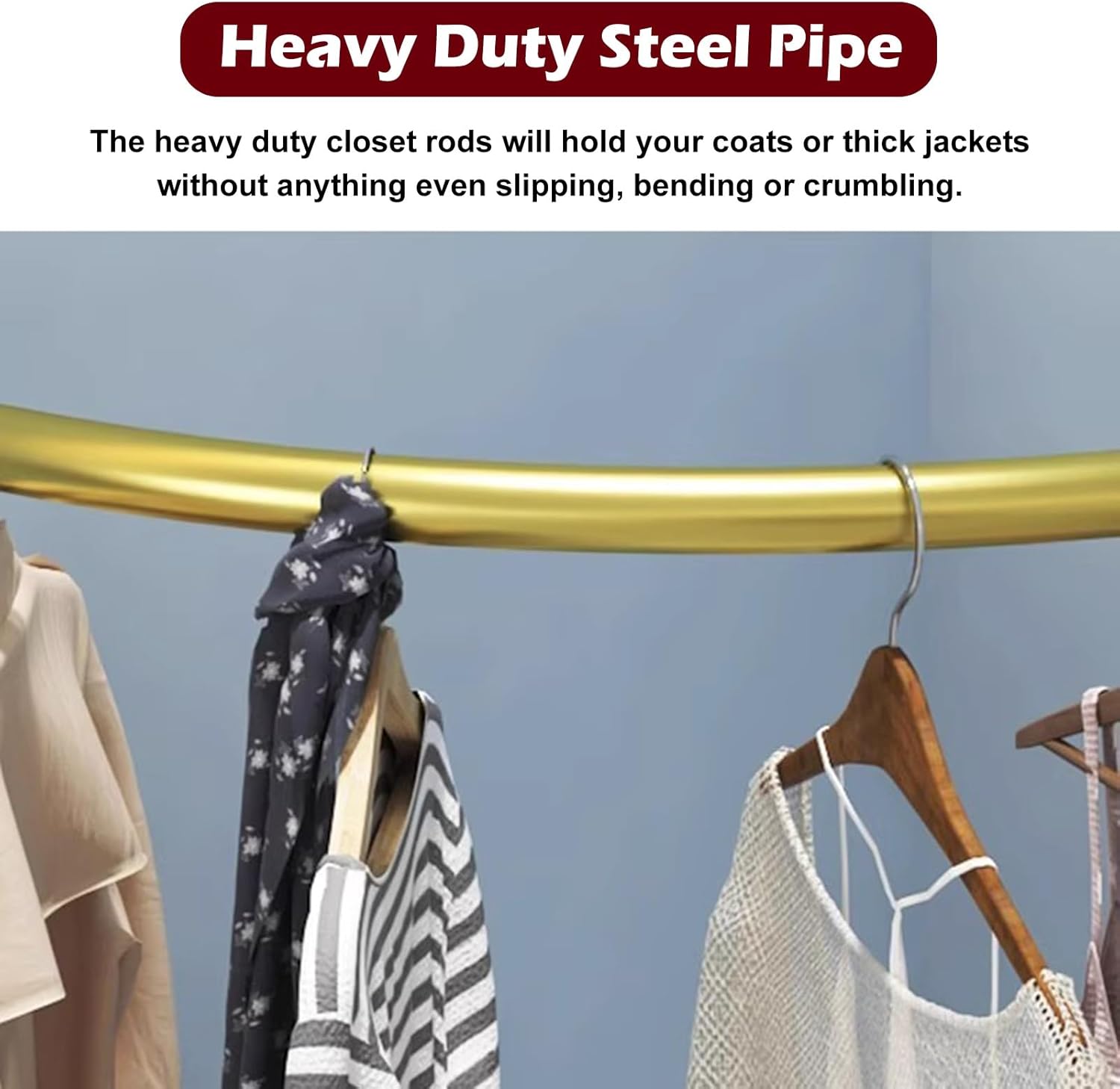 Corner closet rod hanger, Curved closet bar for hanging clothes, no-drilling Wardrobe tube, closet pole garment storage clothes rack(Gold,100 x 100 cm (39 3/8 x 39 3/8