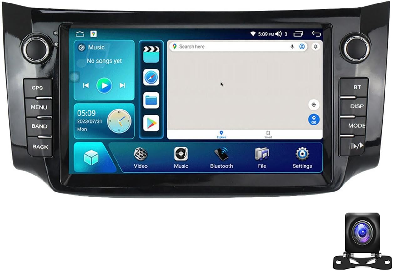 Double Din Car Stereo Bluetooth MP5 Player with Carplay/Auto, 9 Inch Touchscreen Radio Receiver with AHD Backup Camera, for Nissan Sylphy 2012~2018 Support 4G/SWC/DSP,4 core m100s 1g+32g