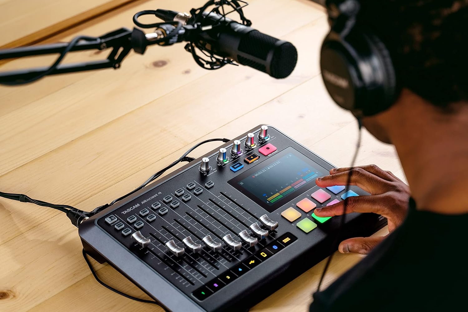 TASCAM Mixcast 4 Four-Person Podcast Kit with Mic and Headphones