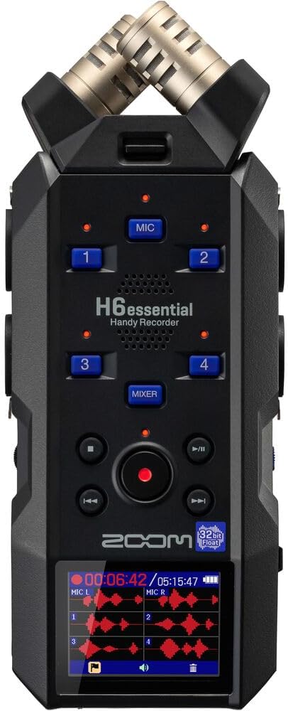 Zoom H6essential Handy Recorder 6-Track 32-Bit Float Portable Audio Recording (2024 Model) Stereo Microphones, 4 XLR/TRS Inputs, USB Audio Interface, for Musicians, Podcasters and Filmmakers Bundle