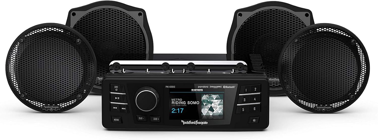 Rockford Fosgate HD9813SGU-STAGE1 Digital Media Receiver & Four Speakers Kit for 1998-2013 Harley-Davidson Street Glide Ultra