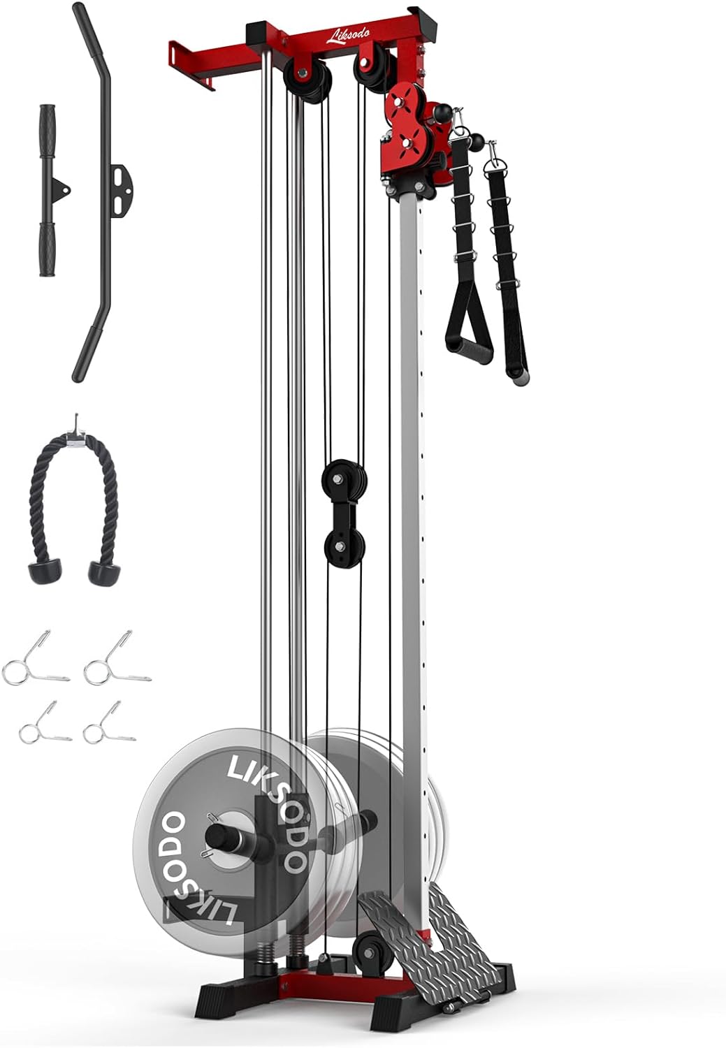 Wall Mount Cable Station, Crossover Machine With 18 Positions Dual Pulley System, LAT Pull Down and Row Machine, High and Low Pulley Stations for Home Gym Fitness Equipment