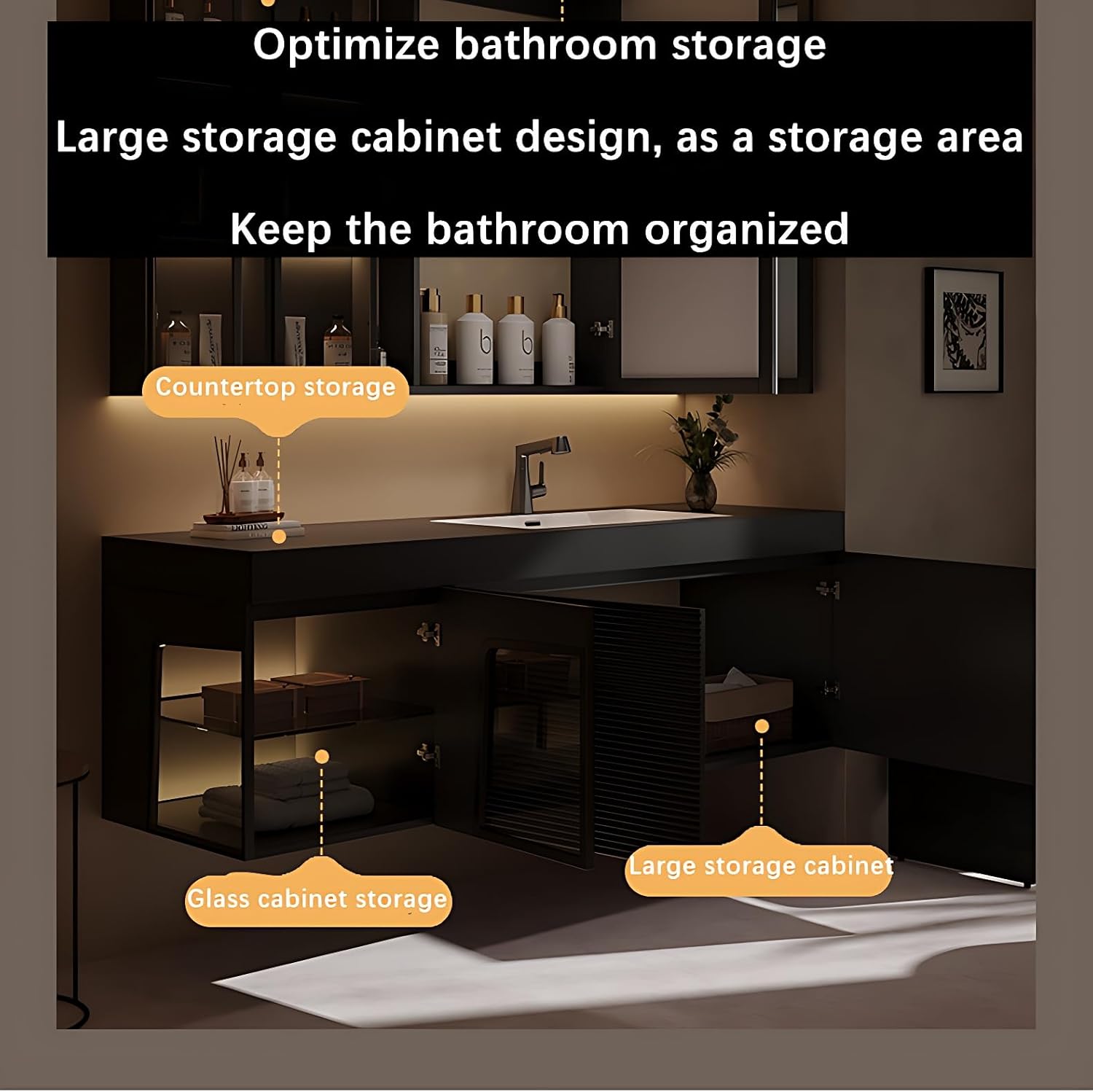 Floating Bathroom Vanity with Sink - Luxury Bathroom Vanity with Drawer & Smart Defogging Mirror - Multi-Layer Solid Wood Material - Wall Mount