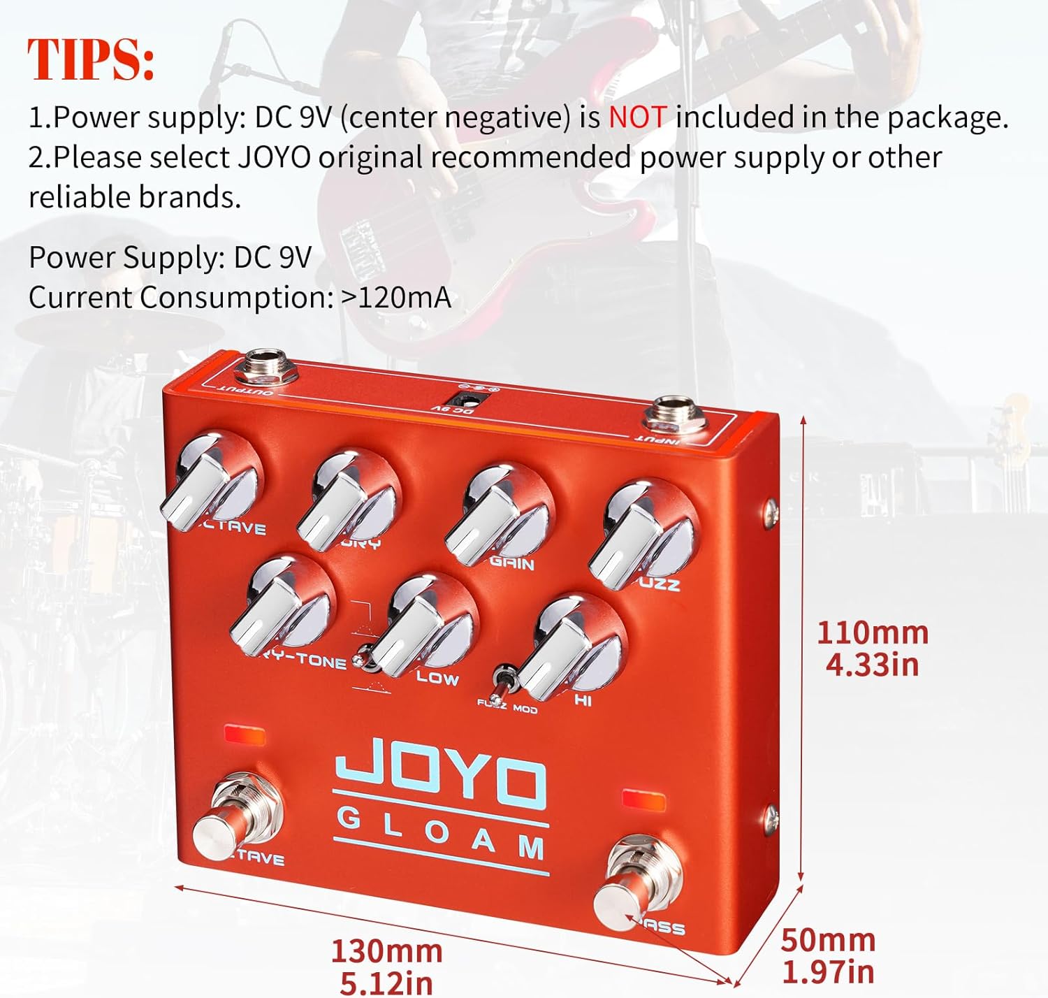 JOYO Bass Guitar Pedals Octave Fuzz Effect Pedal High Gain with Dual Independent Footswitch for Bassist Electric Guitar Bass (GLOAM R-29)