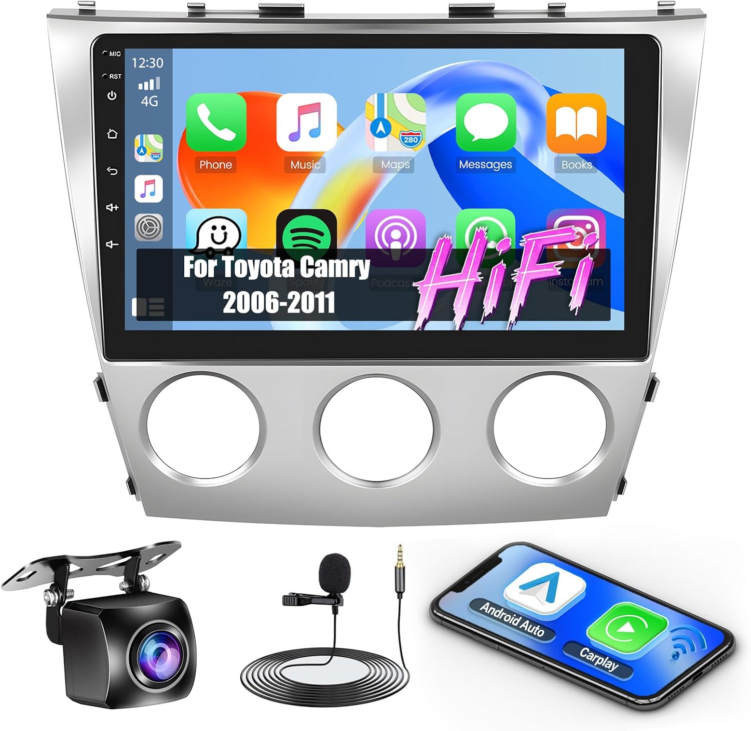 [HiFi & EQ] 2+64G Android Radio for Toyota Camry 2006-2011 Manual A/C, 10.1'' Touch Screen Bluetooth Radio with Wireless CarPlay Android Auto, GPS Navi, Mirror Link, Bluetooth, 5GHz WiFi, FM RDS