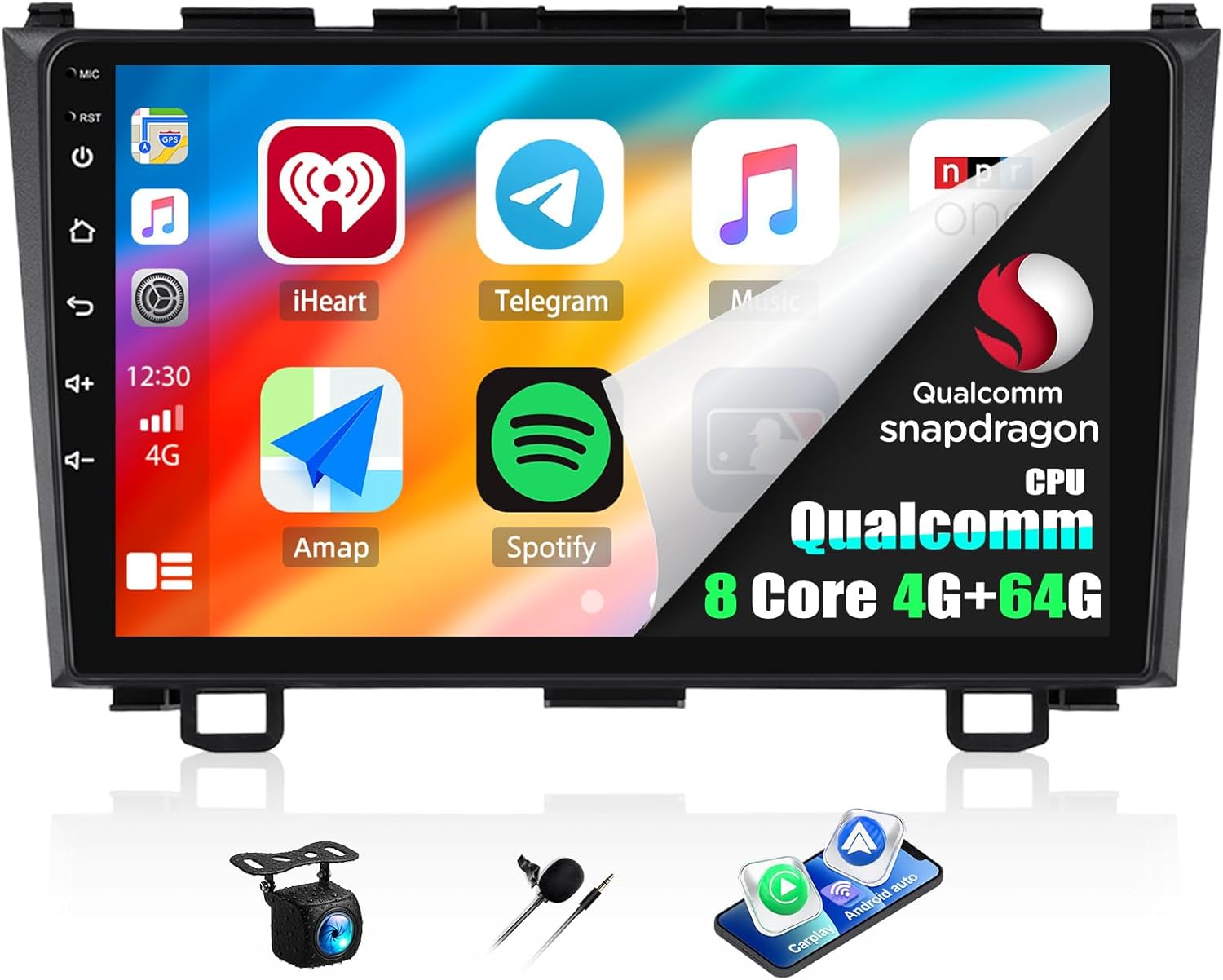 4GB+64GB, 8 Core Qualcomm Car Stereo Radio for Honda CRV 2007-2011 Android 13 Wireless CarPlay Android Auto 9 Inch IPS Touchscreen GPS Navigation Bluetooth 5.1 DSP WiFi AHD Backup Camera SWC