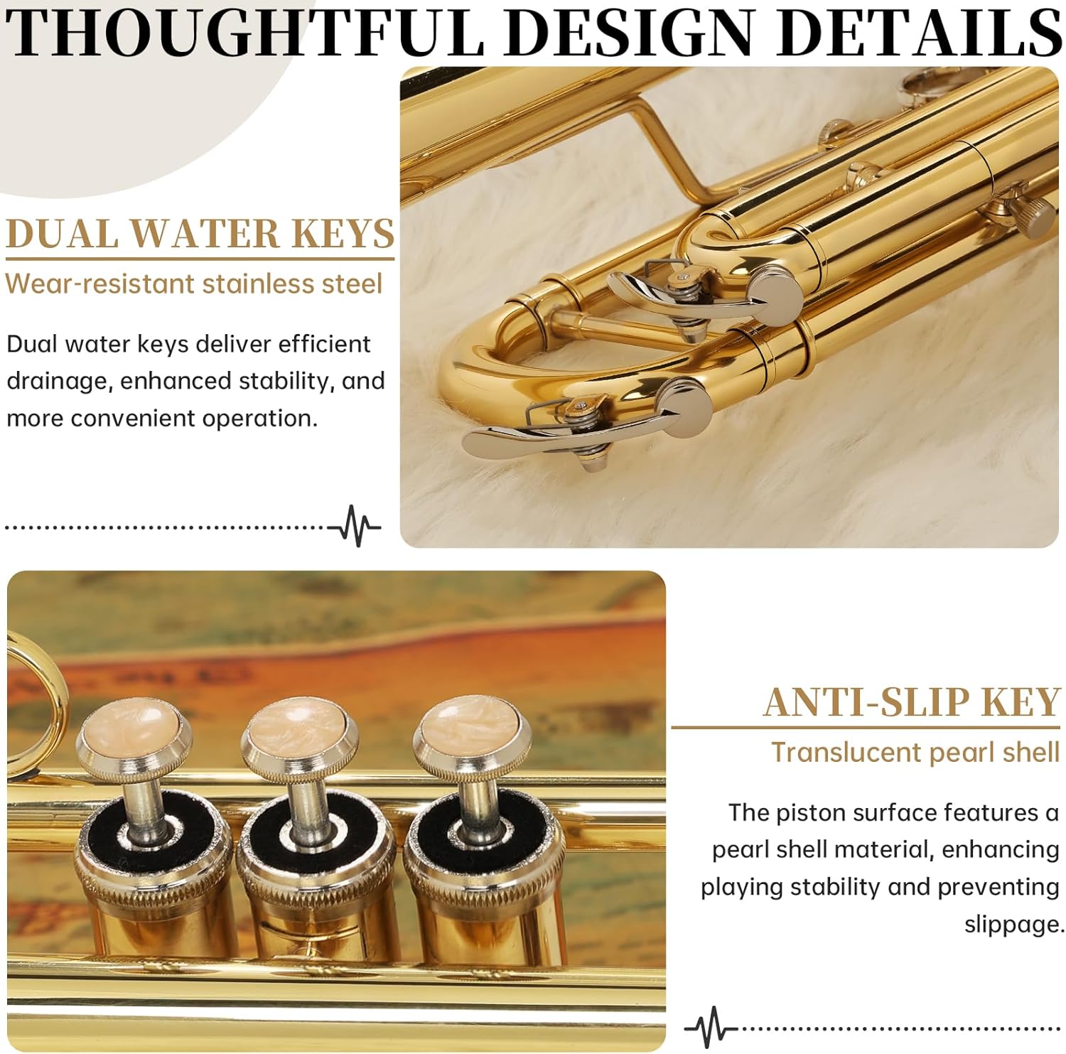 Kmise Bb Standard Trumpet, Premium Brass Trumpets for Student Beginner, Trumpet Instrument Set with Upgraded Case, 7C Mouthpiece, Mute, Beginner's Guide Kit, Cleaning Kit (Gold)