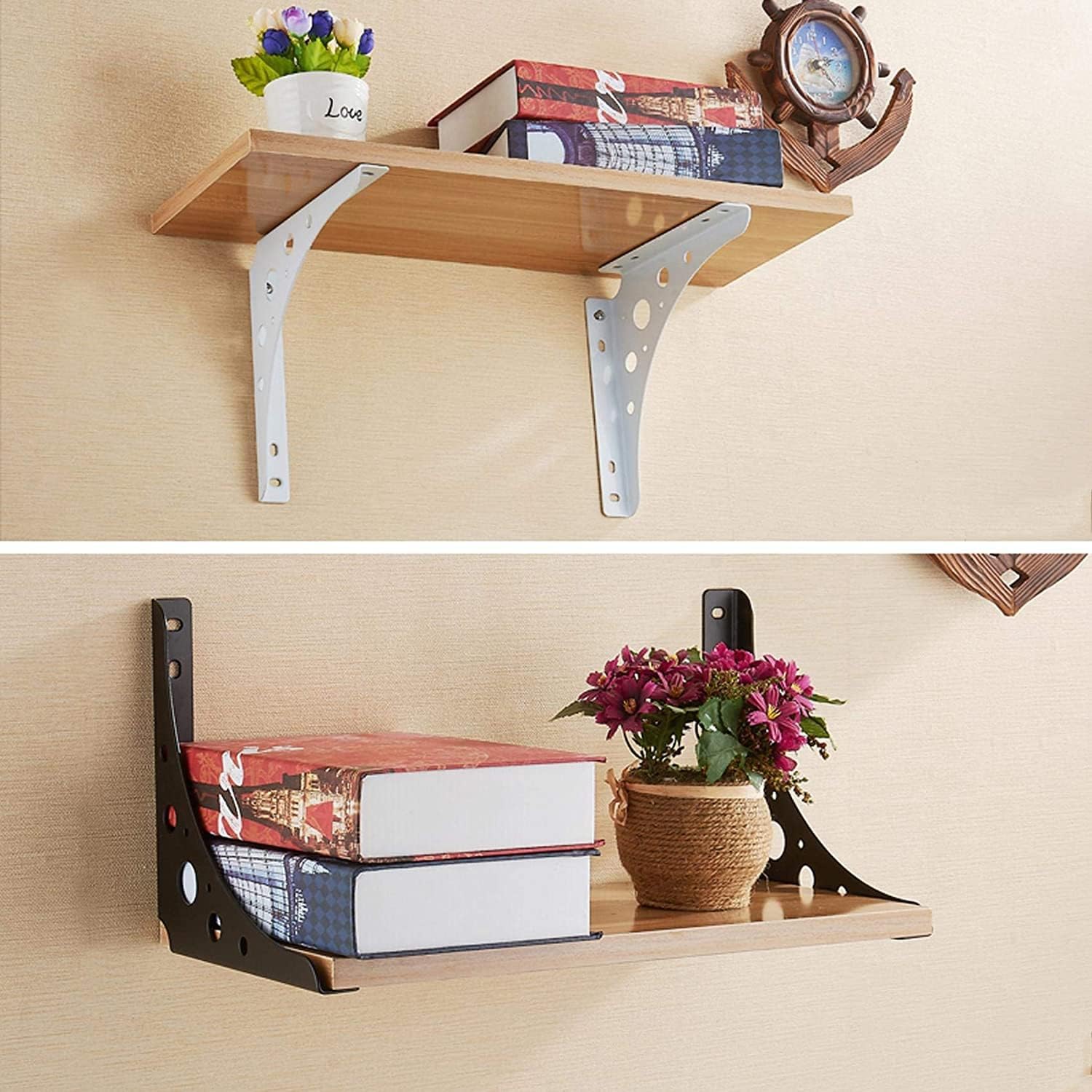 Shelf Brackets & Supports,2Pcs Shelf Bracket Right Angle Bracket Wall Mount Corner Brace Floating Heavy Duty Shelves Support,Triangle Shelving Brackets,Wall Hanging Bookshelf Bracket Frame w, 20x20cm