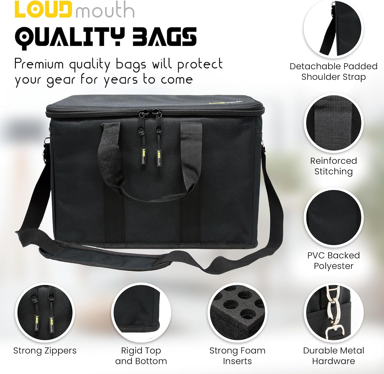 Loudmouth 12 Slot Microphone Case with Foam | Rugged Padded Bag For Wired and Wireless Mics | 16