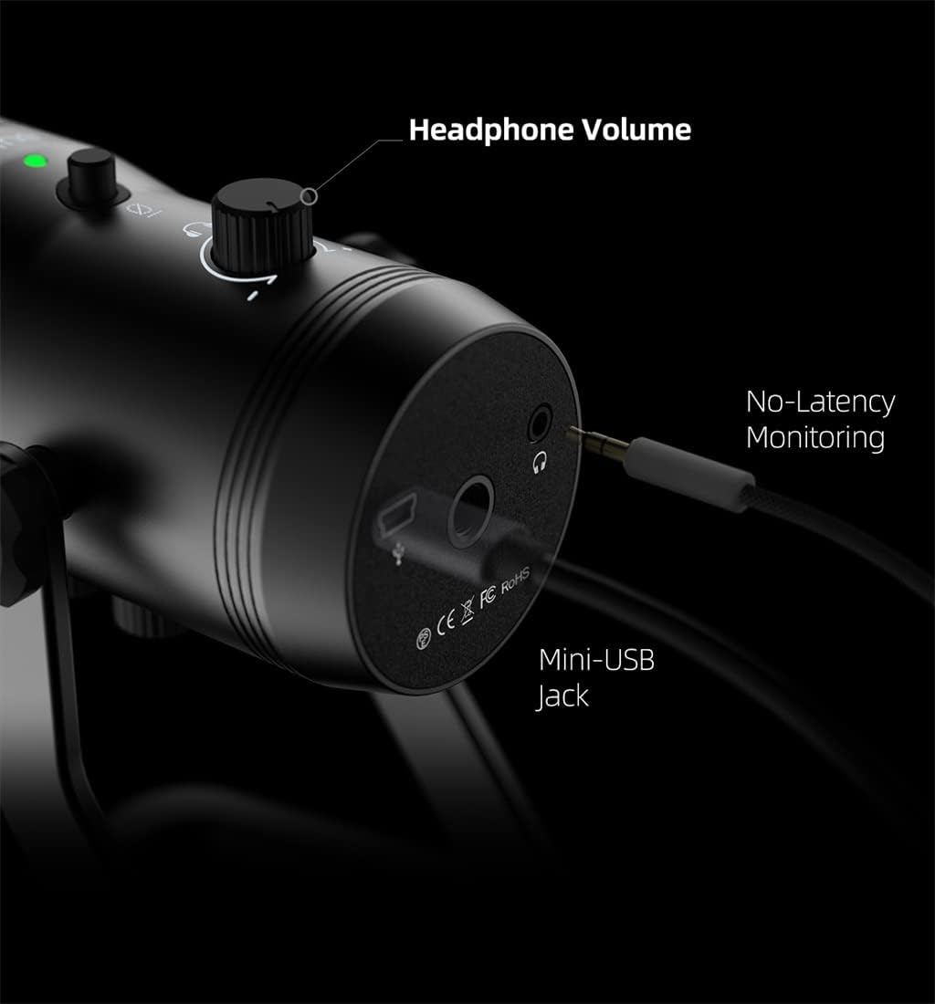 USB Recording Microphone, Computer Podcasting Microphone, Suitable for Four Voice Pickup Modes, Vocal and Game Microphones (Black 66.5 * 230mm)