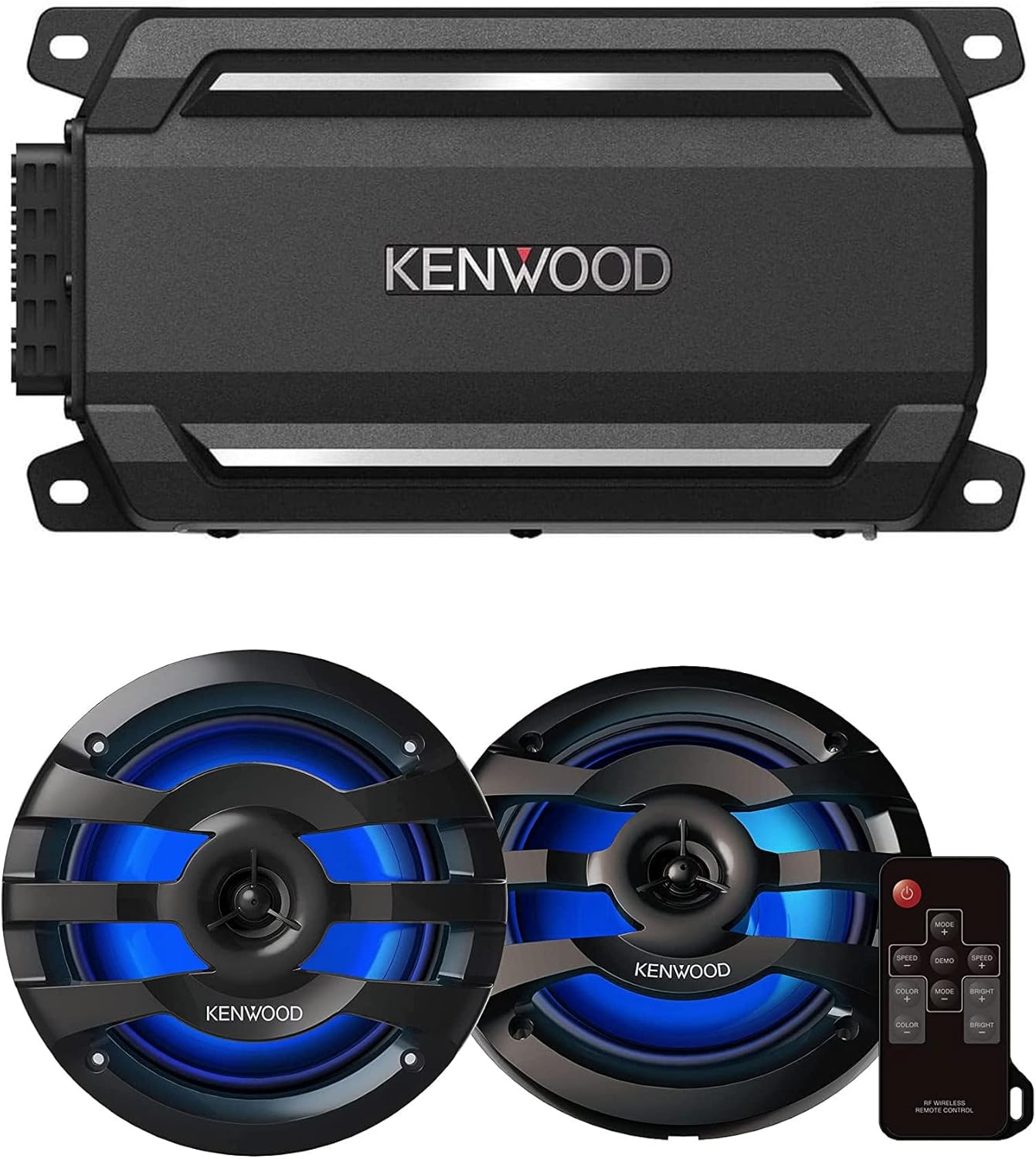 KENWOOD KAC-M5024BT Compact 4-Channel 600 Watt Car Amplifier with Bluetooth Streaming for Marine, ATV and Powersport Applications | Plus KENWOOD KFC-1673MRBL 6.75