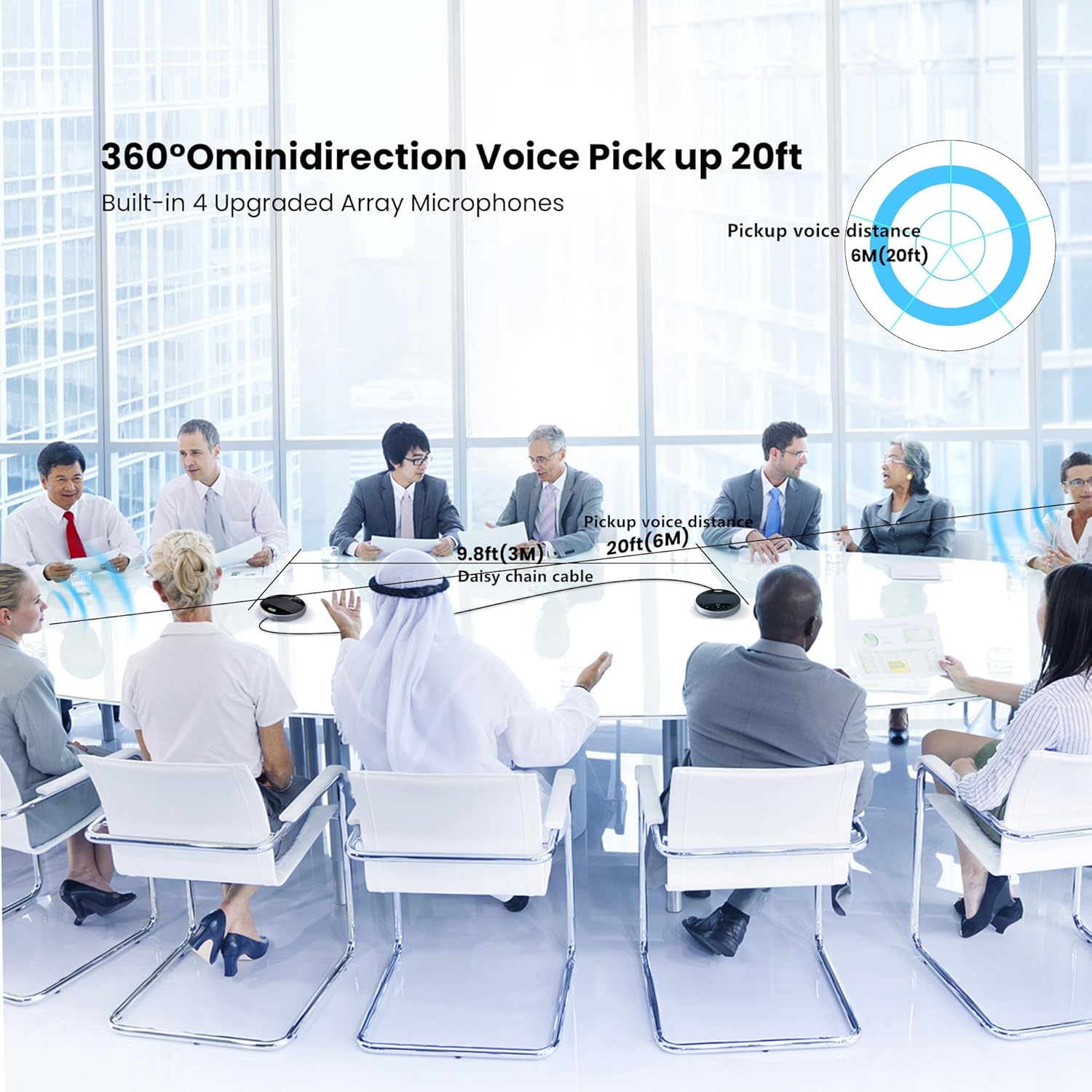 TONGVEO 2-in-1 Conference Speaker and Microphone, Daisy Chain Wireless Bluetooth Speakerphone with 360° omnidirectional mics USB/Dongle/Bluetooth Connection 18H Talk Time for 15-30 People Meeting