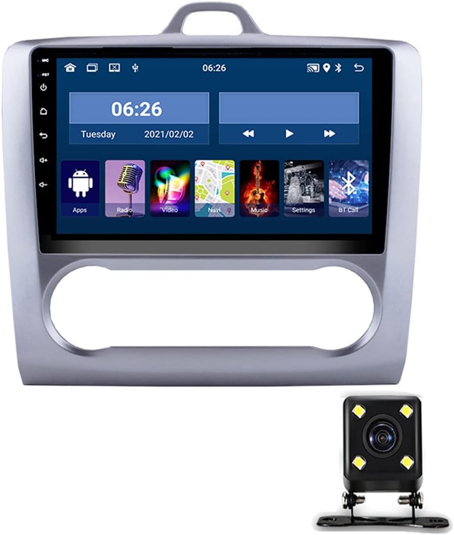 Double Din Car Stereo with Bluetooth, 9 Inch Car Multimedia Receiver for Ford Focus 2 3 Mk2 Mk3 2004-2011 Car Audio MP5 Player with Backup Camera/USB/FM Car Radio/SWC/Carplay,A,2G+32G