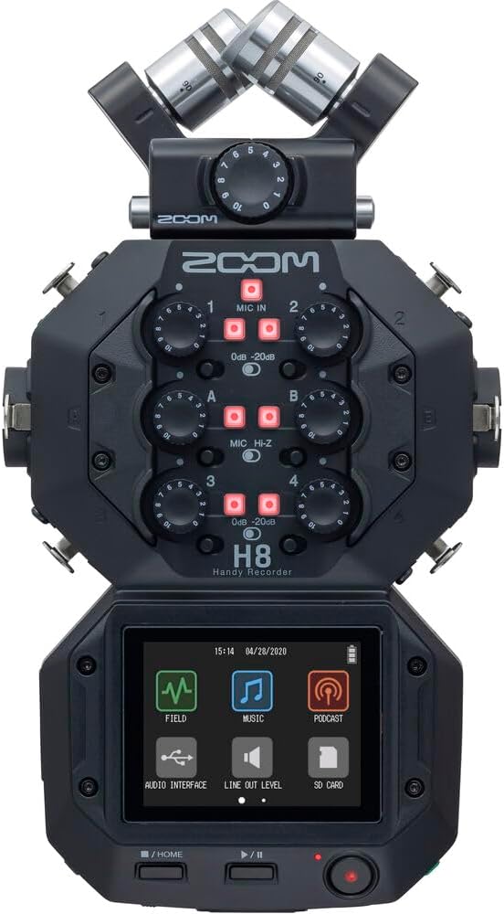 Zoom H8 12-Track Portable Recorder, Stereo Microphones, 6 Inputs, Touchscreen Interface, USB Audio Interface, Battery Powered, Stereo/Multitrack Audio for Video, Podcasting, and Music, Bundle