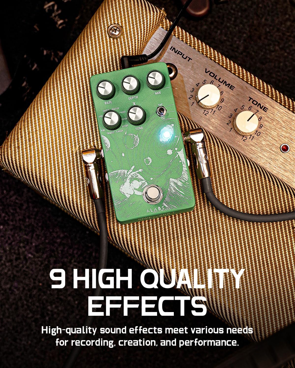 ALABS NOVADRIFT Modulation Guitar Pedal | 9-in-1 Multi-Mod Effects Rotary, Chorus, Flanger, Tremolo | Built-in Expression, True Stereo, Analog Dry-Through, Tap Tempo, Selectable True Bypass/Buffer