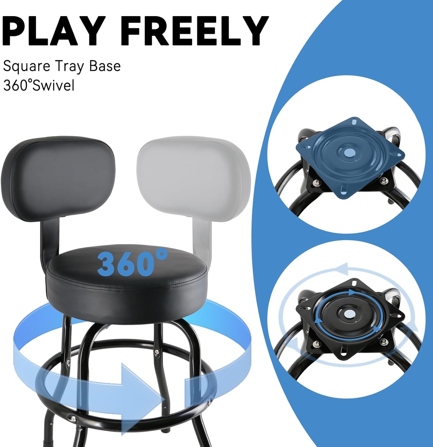 EASTROCK Guitar Stool with Backrest – Guitar Stools for Adults, Guitar Chairs with Padded Cushion and Footrest, Suitable for Acoustic, Electric & Bass Guitars